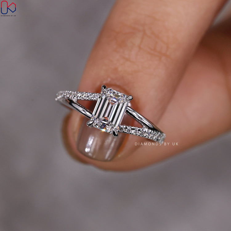 Split shank ring with side accents for added sparkle.
