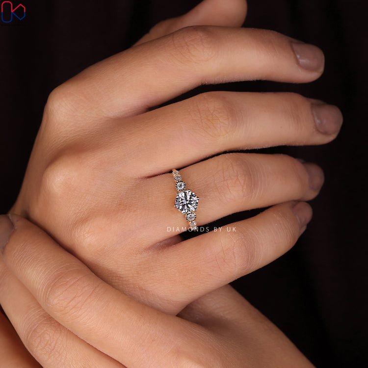 Lab Grown Diamond set in a six prong engagement ring.
