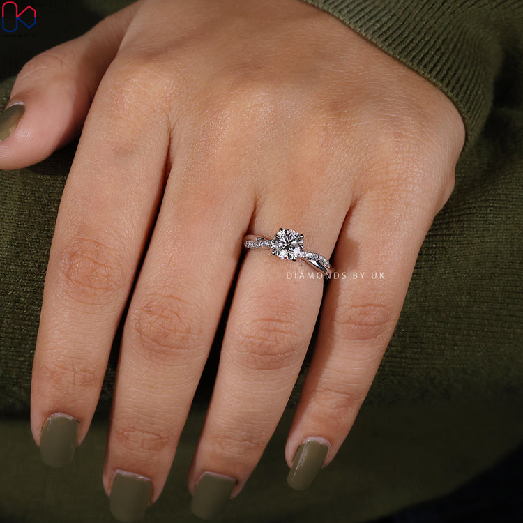 Round cut diamond ring in handmade jewellery.
