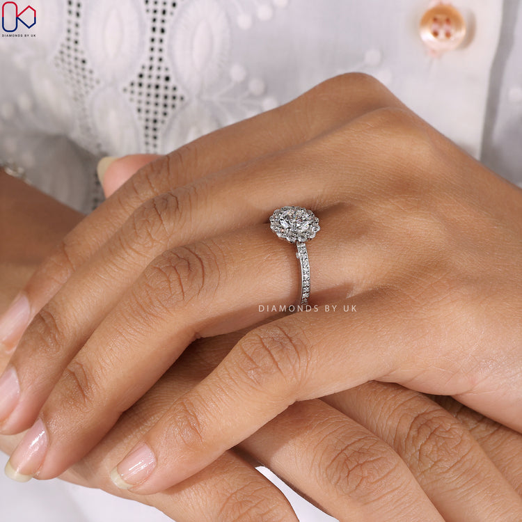 Lab Grown Diamond Halo Diamond Engagement Ring in white gold.
