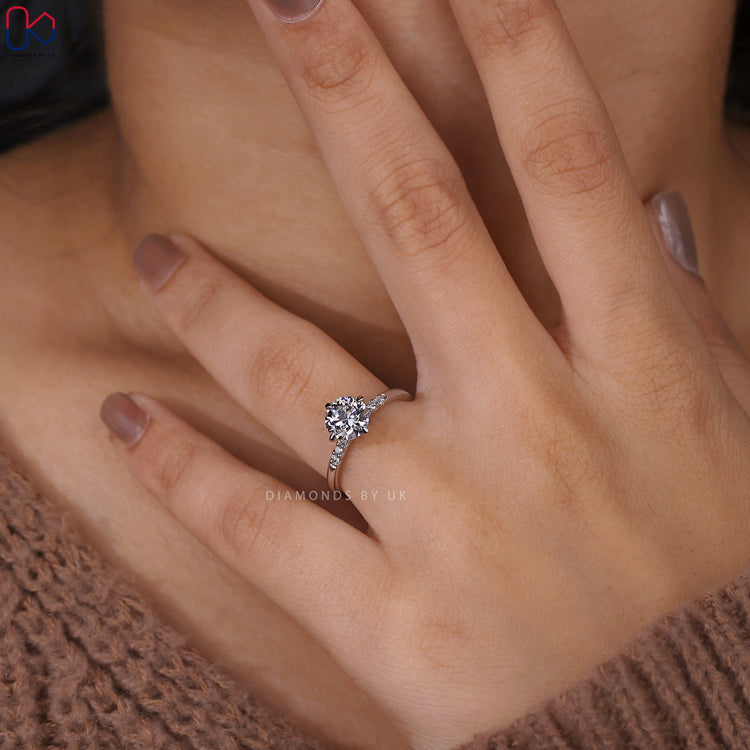 Custom diamond ring handcrafted in white gold.
