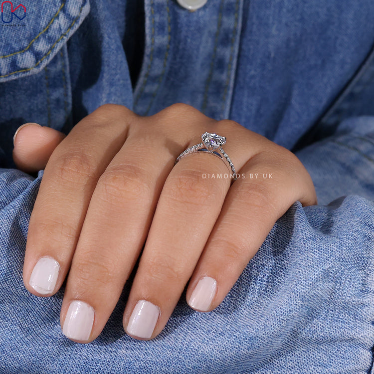 Diamondsbyuk Engagement Ring with cathedral and prong setting.
