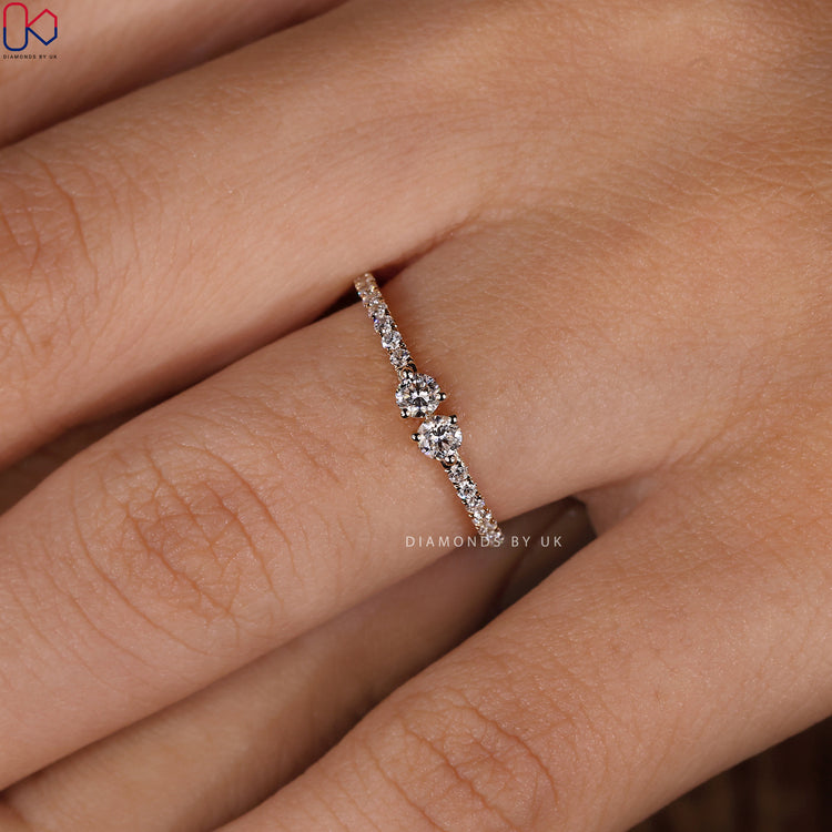 minimalist diamond ring featuring 2 stone wedding band
