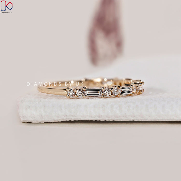 Half eternity wedding band for a timeless design.
