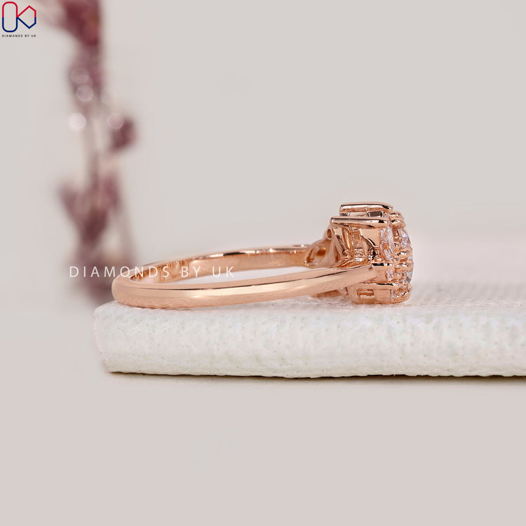 Handmade ring featuring round cut diamond setting.
