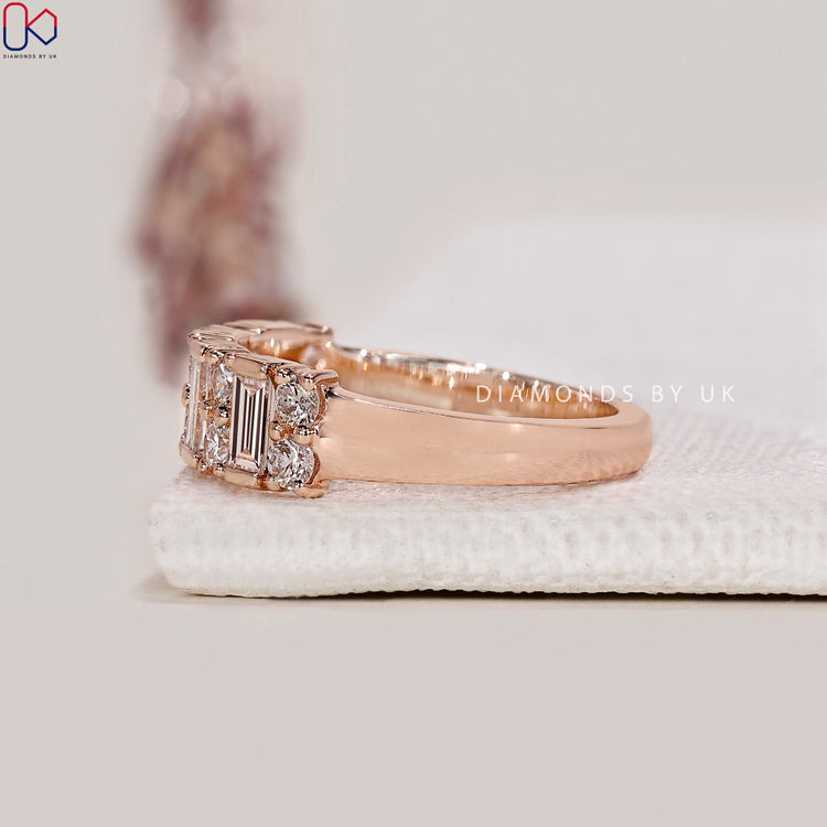 Handmade band with baguette diamond wedding band.
