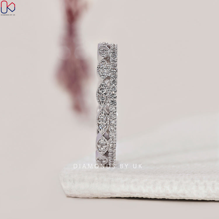 Handmade band designed with marquise shape outline band elements.
