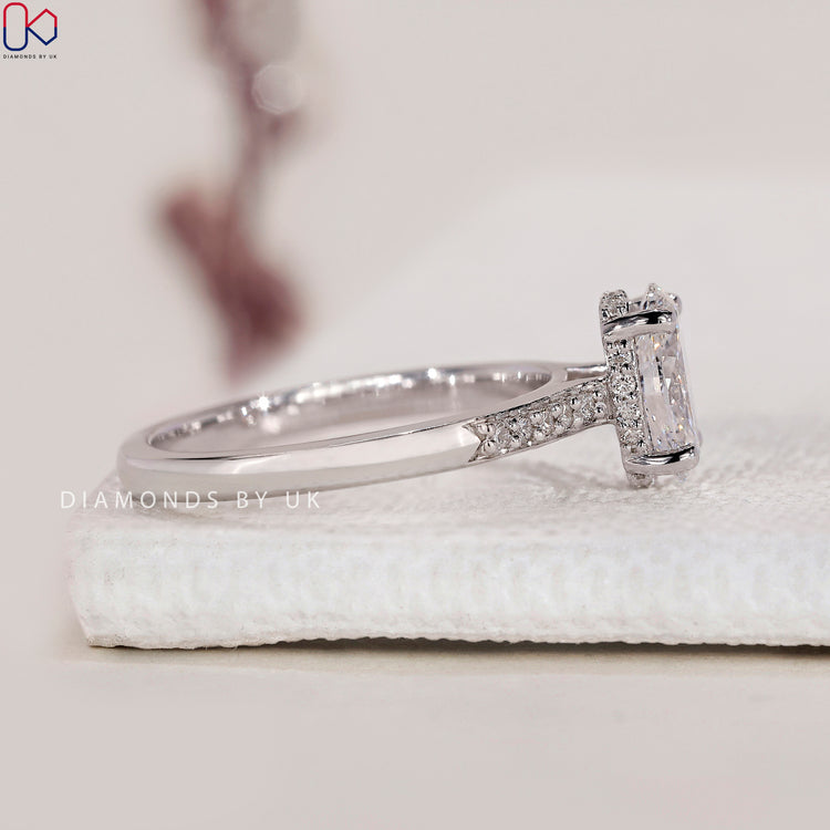 Lab Grown Diamond set in an oval cut ring with a secure prong setting ring.