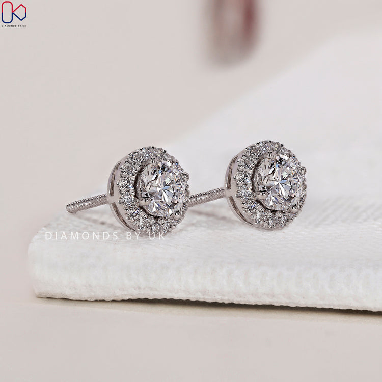 Round Diamond Earrings - Halo Design