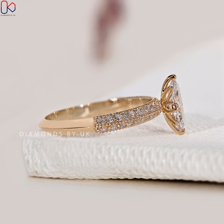 Lab Grown Diamond featured in handmade ring setting.
