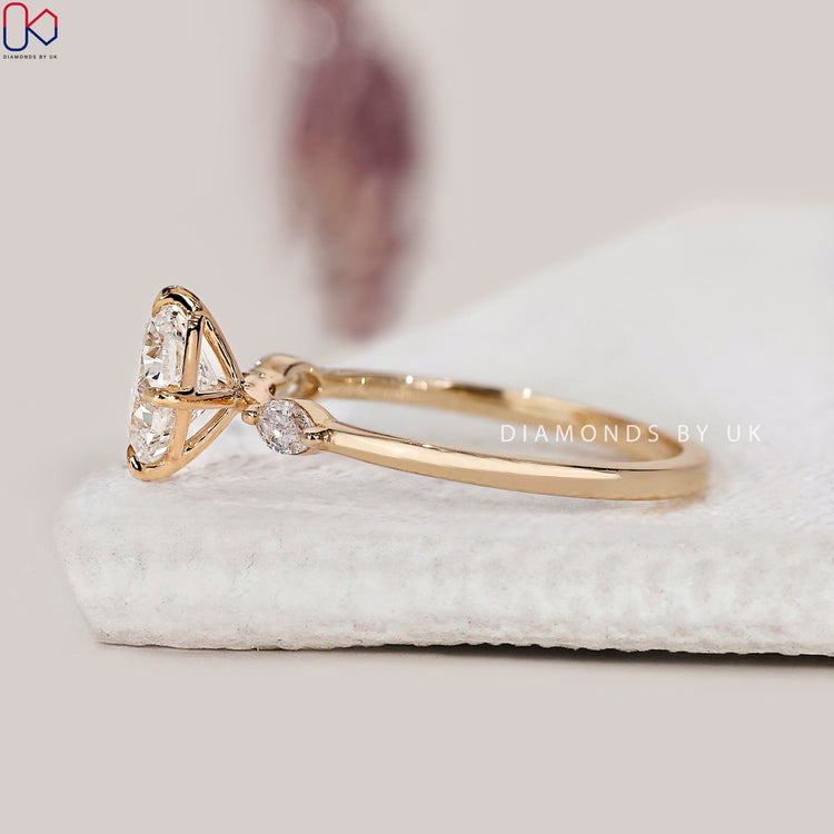 Lab grown diamond engagement ring in a unique handmade setting.
