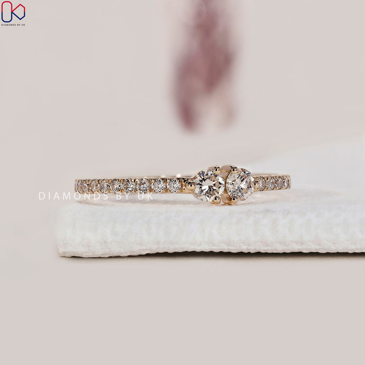 two stone wedding band with lab grown diamond setting
