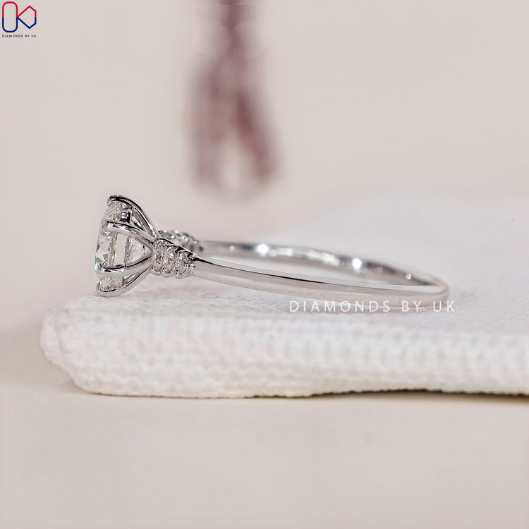 Lab Grown Diamond set in a prong setting ring for ethical luxury.
