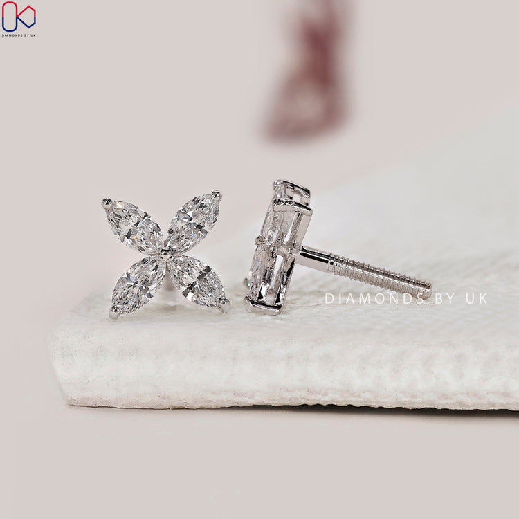Lab Grown Diamond earrings in custom flower stud design.
