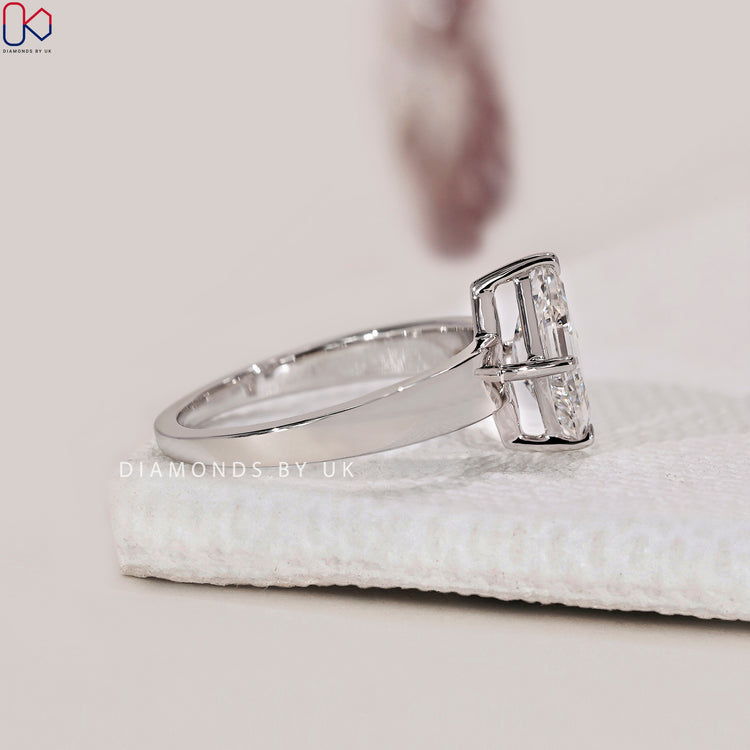 Lab Grown Diamond lozenge cut diamond ring offering an ethical choice.