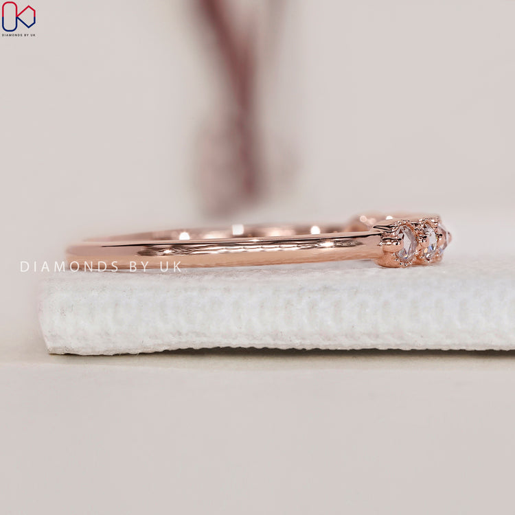 Beautiful rose cut diamond wedding band with vintage-inspired sparkle.