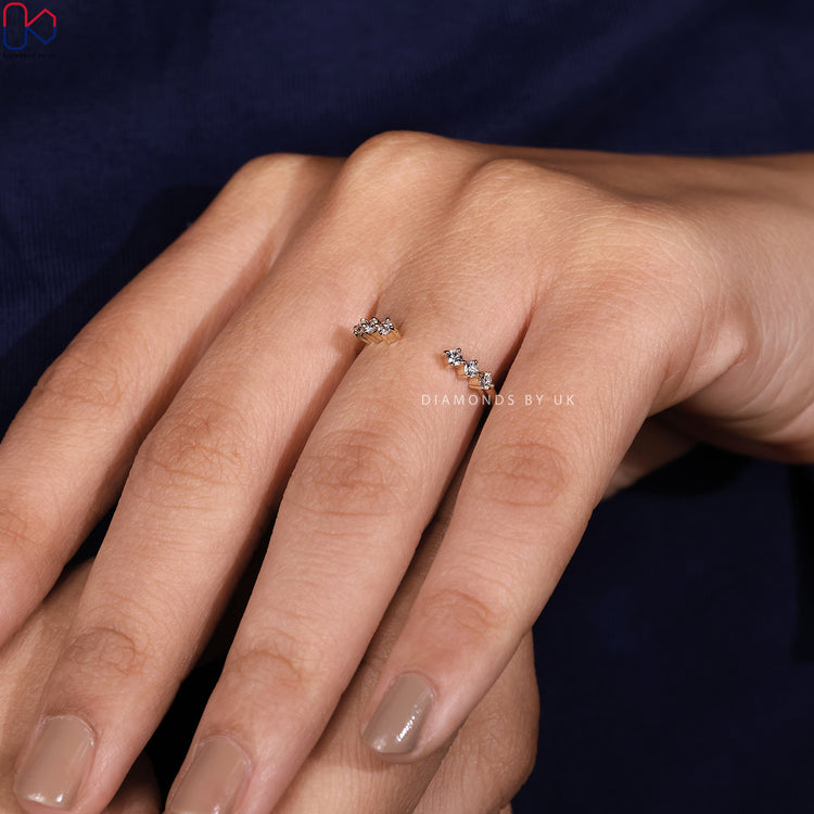 Lab grown diamond band with an open gap design for a sustainable choice.
