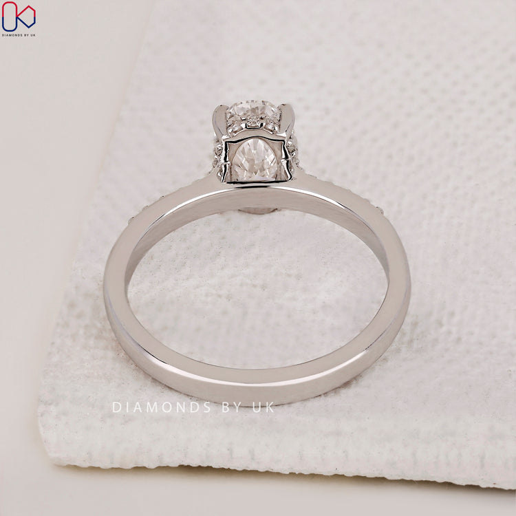 Handmade jewellery with a stunning hidden halo ring and pave setting ring.