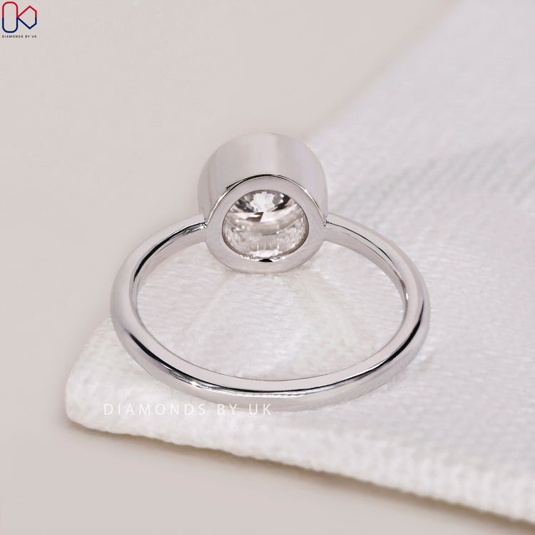 Lab Grown Diamond set in a bezel set diamond ring for a modern and ethical engagement choice.