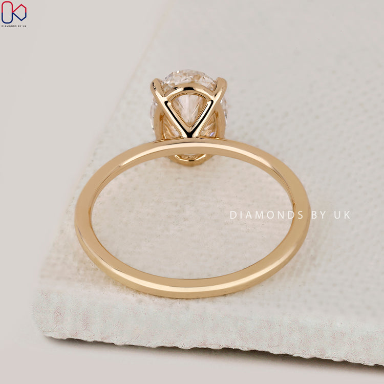 Customize ring with solitaire oval diamond and gold band.
