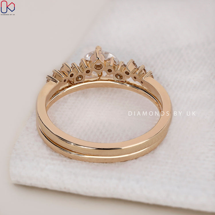 Stackable wedding band crafted for a seamless bridal look.
