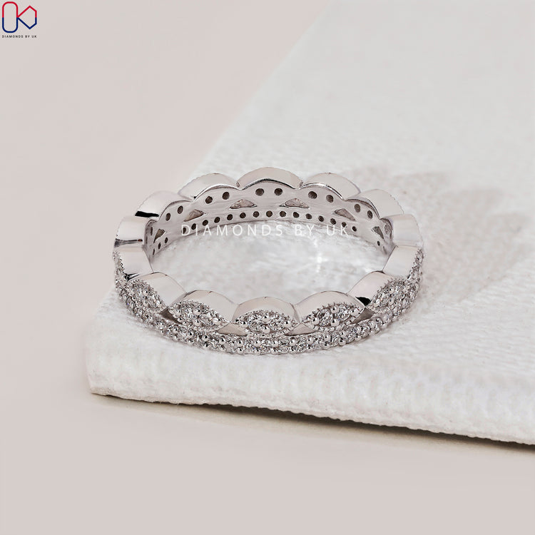 Handmade jewellery includes eternity wedding band and custom finish.
