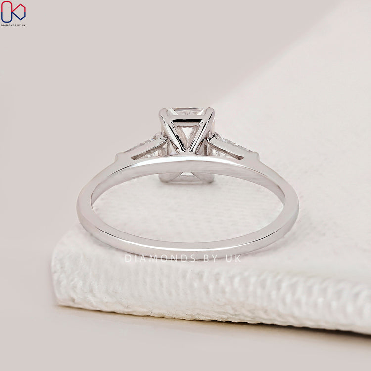 Radiant Cut Diamond Ring With Tapered Baguette Side Stone