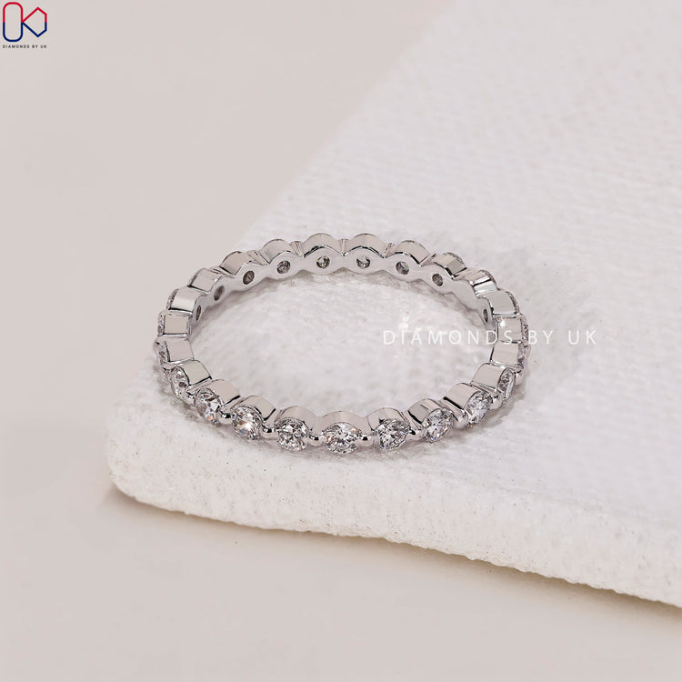 White gold wedding band with a sleek and modern design.
