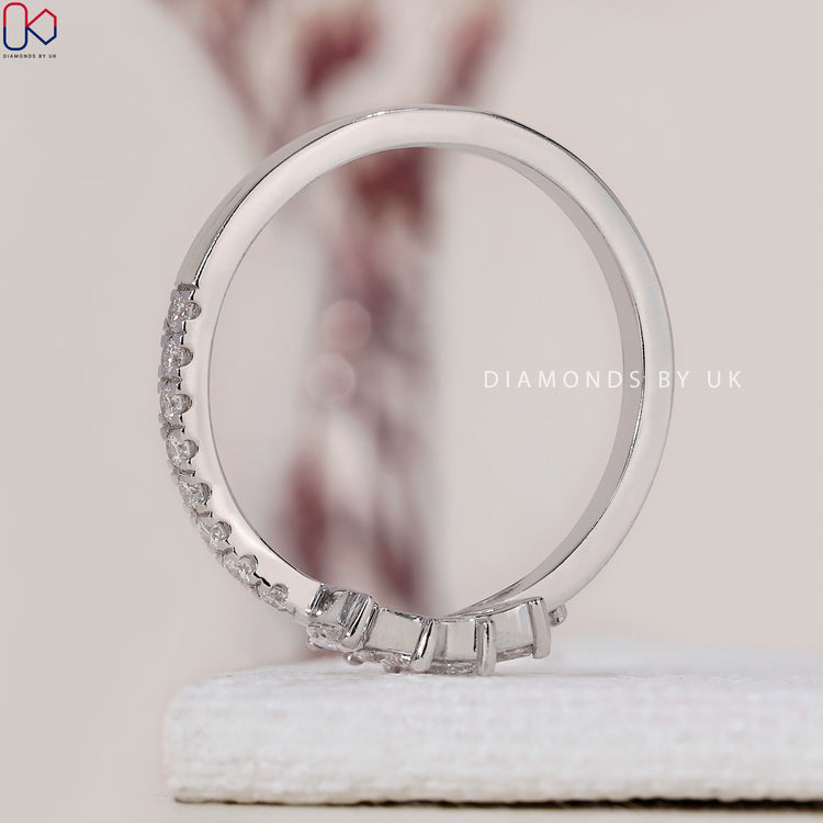 Round diamond band with a sophisticated tiara style for a unique look.
