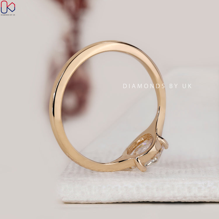 Rose cut engagement ring designed with lab grown diamond and antique styling.