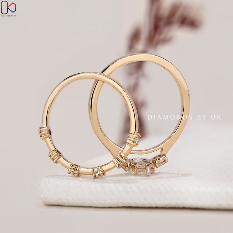 Lab grown diamond in a handcrafted 3 stone engagement ring.
