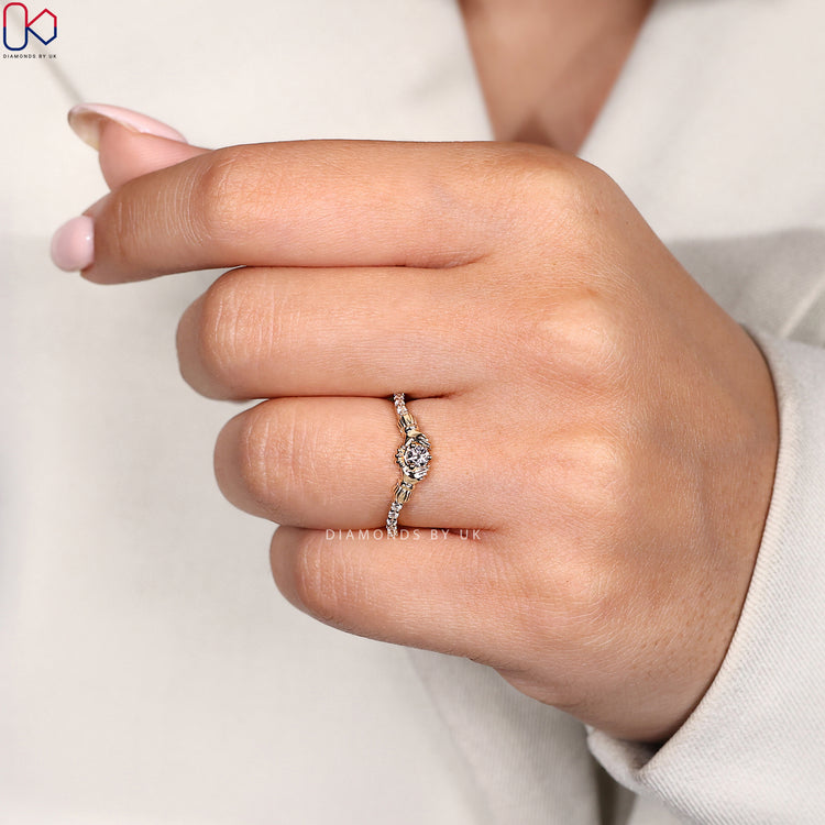 Traditional Irish ring crafted with handmade care and a round lab grown diamond.