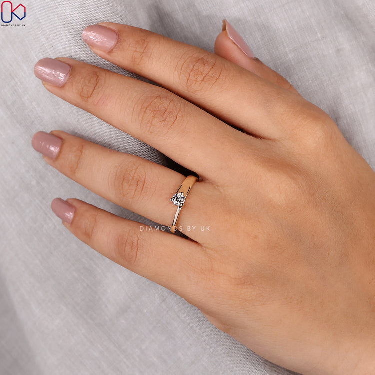 Three prong setting engagement ring with a Lab Grown Diamond.
