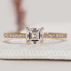 Asscher Cut Diamond Ring in Pave Style
