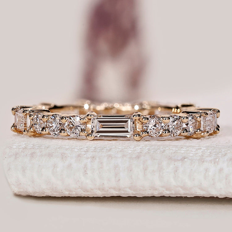 Baguette And Round Cut Wedding Band in Eternity Style