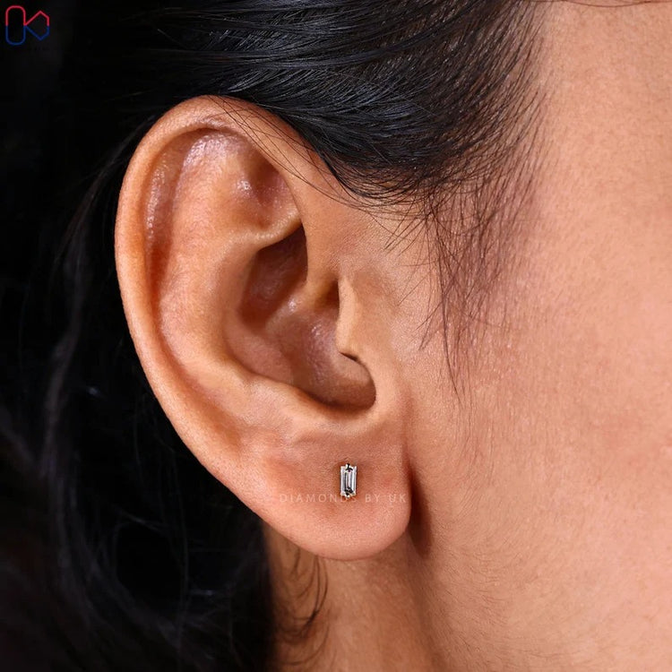 Handmade baguette cut diamond earrings.