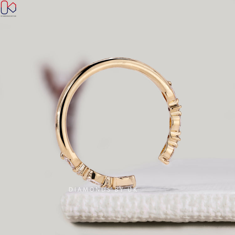 Marquise and Round Open Gap Diamond Wedding Band