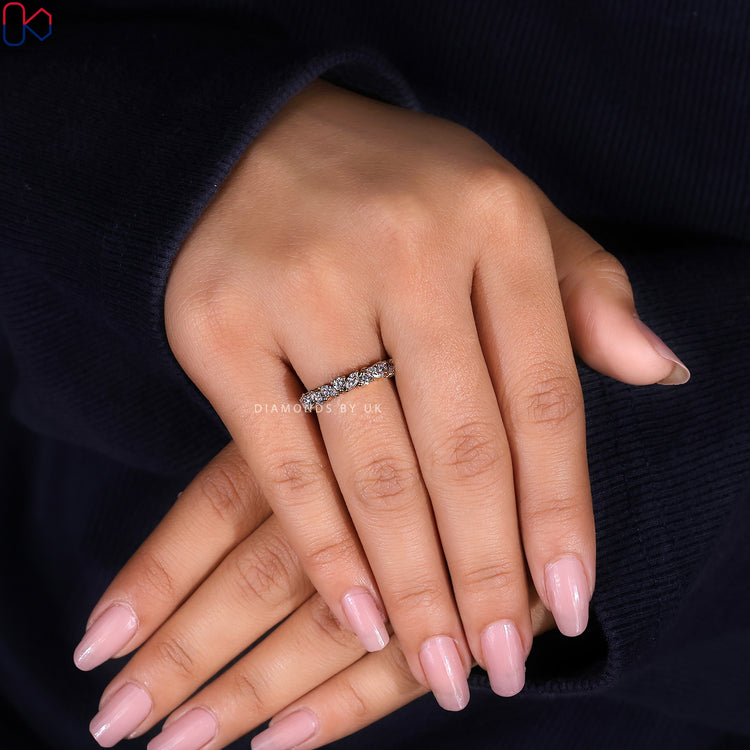 Anniversary gift her will love, featuring alternating marquise and round diamonds.
