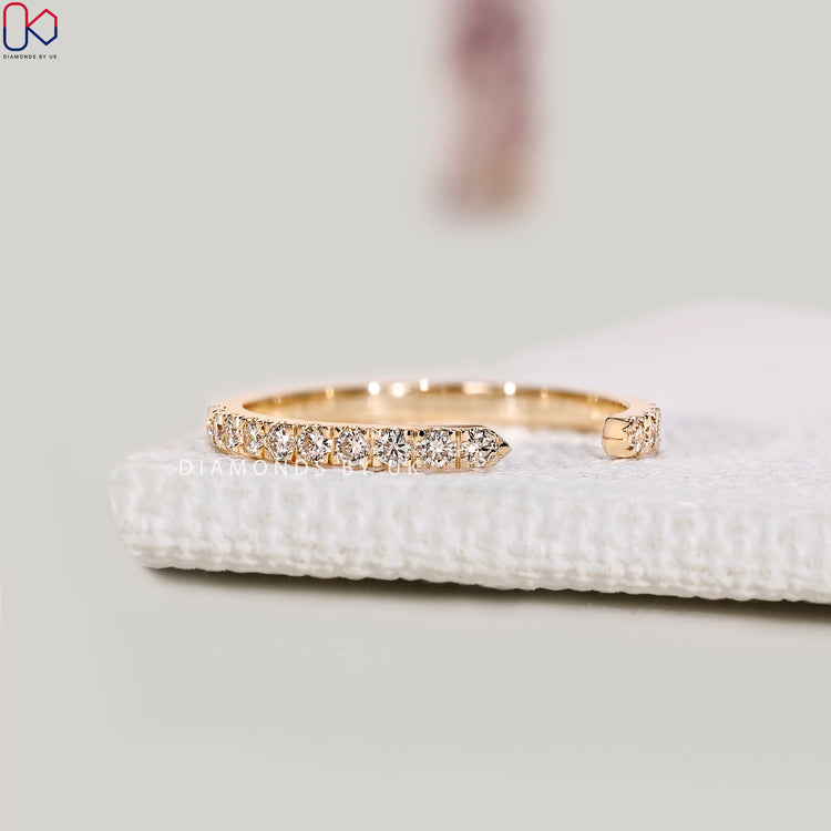 Open Gap Wedding Band crafted with precision in yellow gold.
