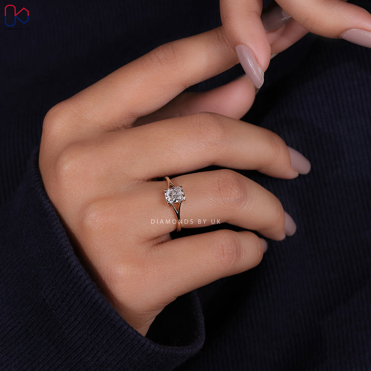 Split shank cushion cut diamond ring by Diamondsbyuk.