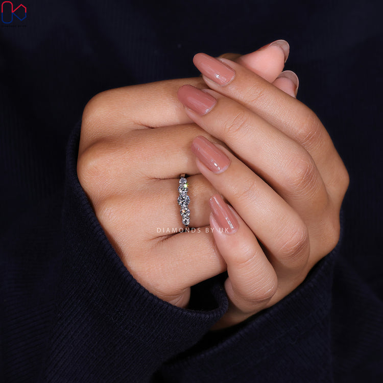 Round Cut Half Eternity Diamond Wedding Band with Trellis Setting