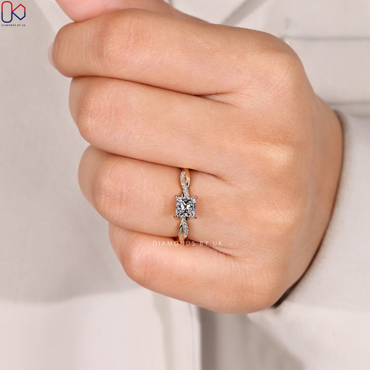 Four claw princess cut diamond ring, handmade.