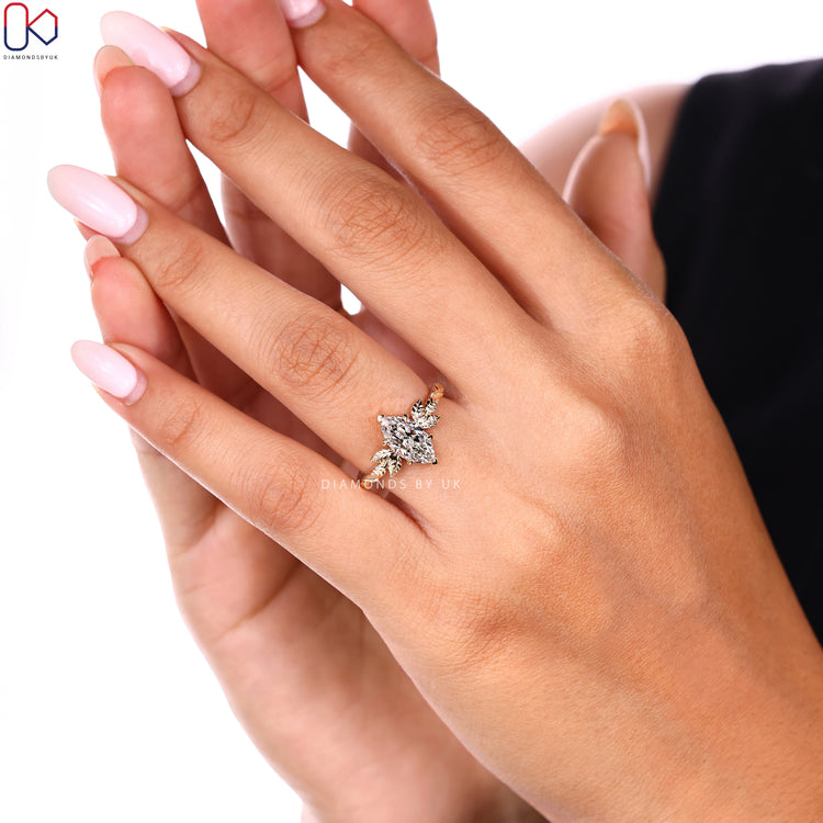 Nature Inspired Marquise Diamond Engagement Ring in Solitaire Style