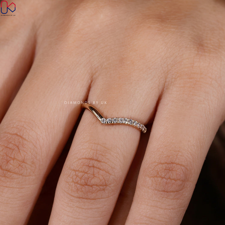 Lab grown diamond chevron wedding band by Diamondsbyuk.
