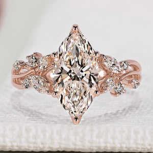 Marquise Cut Nature Inspired Engagement Ring in Cluster Style