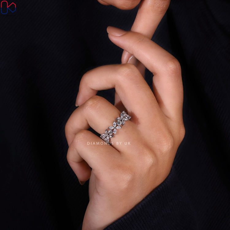 Handmade round and marquise diamond eternity wedding band.