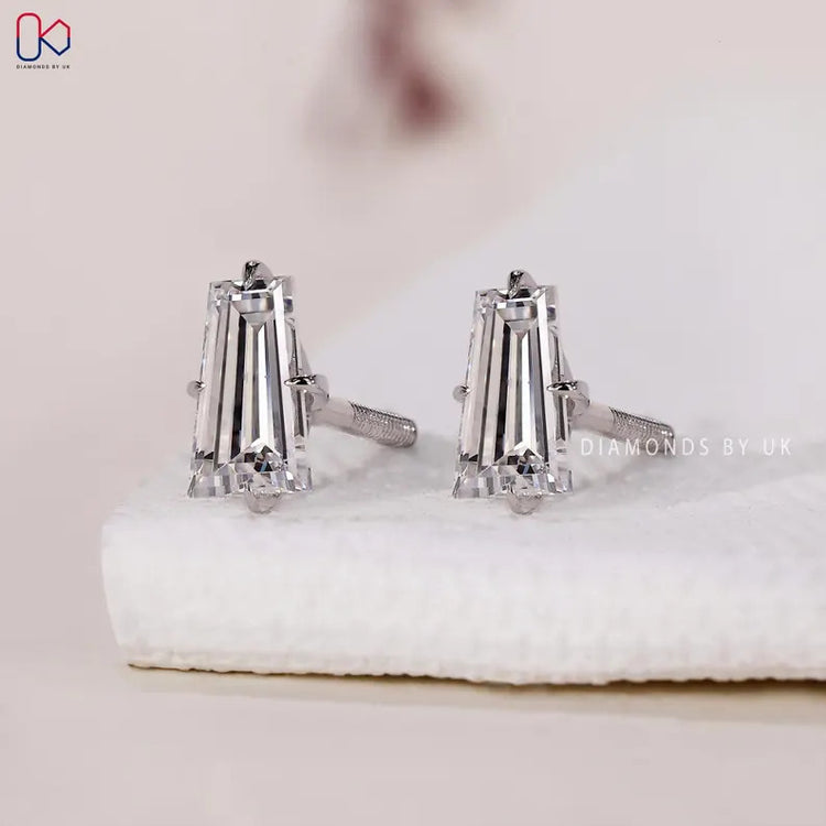 Tapered baguette lab grown diamond stud earrings.