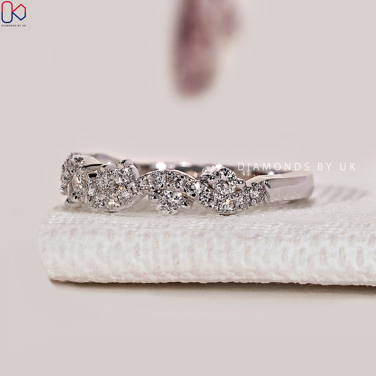 Handmade round diamond band with half eternity style.