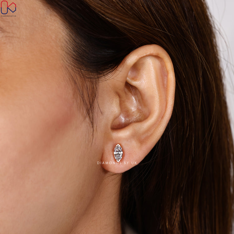 Marquise diamond solitaire stud earrings handmade.