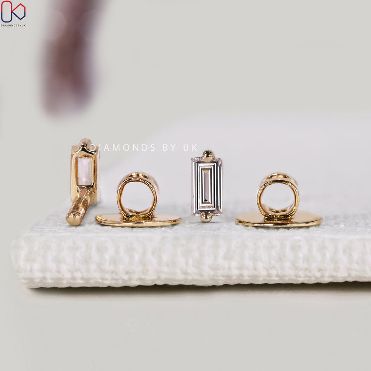 Lab grown baguette diamond stud earrings.